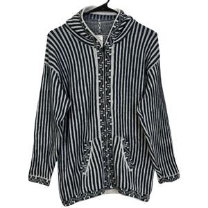 Chasqui Alpaca Sweater Womens Medium Blue Hoodie Knit Striped Full Zip Bolivia